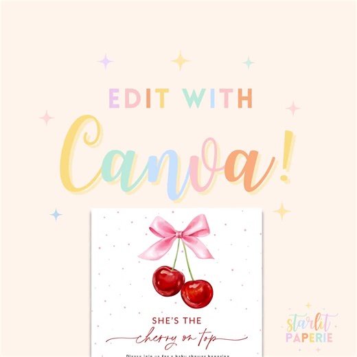 Editable Cherry Baby Shower Invitation, Cherry on Top Invitation, Girl Baby Shower Invite, Pink Bow Invitation, Editable Instant Download - Etsy