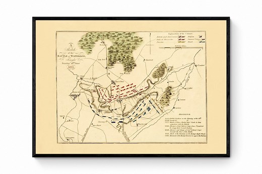 Battle of Waterloo Map Showing Positions in Battle - Antique Reproduction - Military History - Vintage Wall Map - Available Framed - Etsy UK