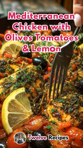 Mediterranean Chicken with Olives, Tomatoes & Lemon 🍋🍅🍗 This Mediterranean Chicken Skillet bursts with bright flavors, juicy chicken simmered with cherry tomatoes, black olives, fresh herbs, and lemon slices. A one-pan dish that’s healthy, vibrant, and full of sunshine! Ingredients: For the Chicken: 4 boneless, skinless chicken thighs (or breasts) 2 tbsp olive oil 1 tsp paprika 1 tsp garlic powder ½ tsp dried oregano Salt and black pepper, to taste For the Sauce: 1 tbsp olive oil 1 small onio