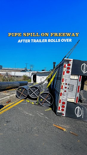 49K views · 1.1K reactions | Pipes Spill onto Freeway After Trailer Rolls Over | Pepe's Towing | Facebook