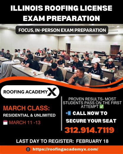 📢 March Roofing Pre-Licensing Course 🗓 Classes held in March ⏰ Registration deadline: February 18 Secure your spot today. #fyp #roofing #foryourepage #chicago #bluecollar
