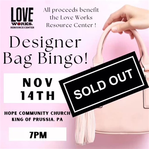 25 reactions · 21 comments | Our designer bag bingo fundraiser has officially sold out! A HUGE thank you to all of you who bought tickets for our first big fundraising event! #loveworks #onefamily #oneperson #onecommunityatatime | Love Works Resource Center | Facebook
