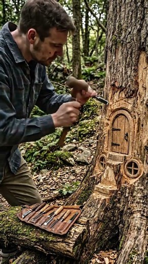 He Built a Secret Survival House Inside a Giant Tree 🌳😳#shorts #shortfeed #diy #shortvideo