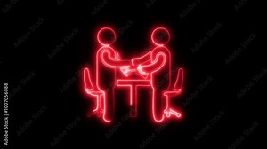 Job Interview Outline Icon in HD Video Neon Animation – Career and Employment Symbol for Recruitment, Hiring, and Professional Conversations on Black Background