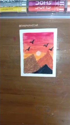 Easy Sunset Mountain Scenery Drawing with Oil Pastels | Simple Landscape Art Tutorial