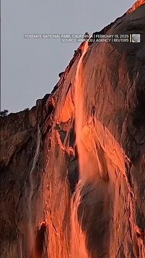 "Firefall" looks like flowing lava in Yosemite | #shorts #yosemite