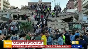 #BREAKING: At least 14 people have died and hundreds more have been injured after a powerful earthquake hit the Aegean Sea off the coasts of Greece and Turkey. #9News | Nightly at 6.00pm | 9 News Melbourne