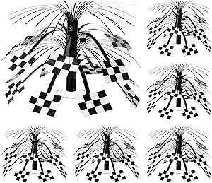 Tigeen 6 Pcs Racing Car Party Supplies Checkerboard Spray Centerpieces with Base Foil Table Toppers Decorations for Game Day Race Sports Enthusiasts Birthday Baby Shower Party Decor