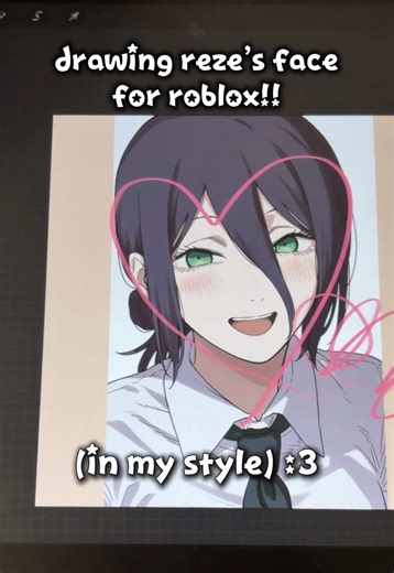 drawing rezes face for roblox!! 💣 find the face in my group fading :3 (filmed in class again 😭😭) #robloxugc #robloxart #csm #chainsawman #reze