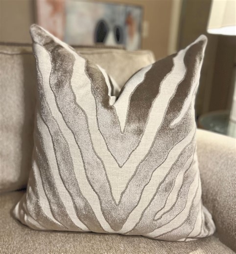 Zebra Velvet Pillow in Thibaut Etosha Taupe Cut Velvet: Luxury Throw Cushion Cover Featuring Large Scale Animal Print Design - Etsy