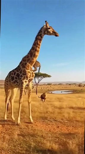 Can leopard🐆on giraffes🦒neck escape lion🦁Leopard giraffe ki gardan par sher se bach payega#animal