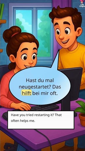 German A2 – Short dialogue: Is your computer acting up too? | Lily Lingua #shorts