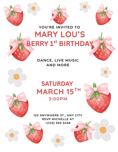 Strawberry Theme Digital Canva Editable Template for Berry First Birthday - Etsy