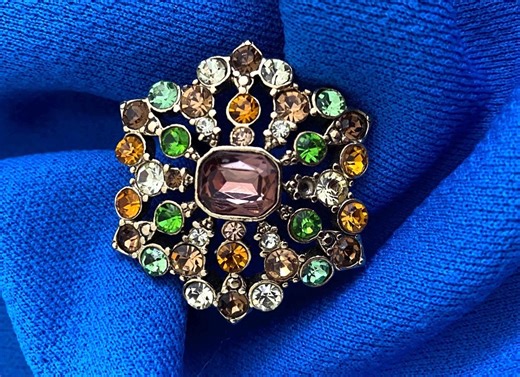 Vintage Liz Claiborne Rhinestone Brooch: Sparkling Muliti- Color Gems in Goldtone Setting - Etsy