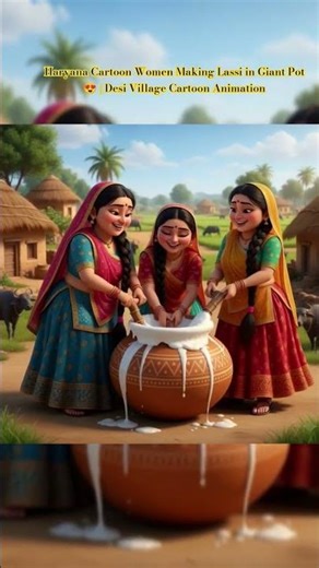 Haryana Cartoon Women Making Lassi in Giant Pot 😍 | Desi Village Cartoon Animation