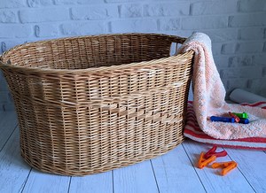 Large Wicker Laundry Basket, Oval Storage Basket With Handles, Rustic Clothes Hamper, Log Basket - Etsy