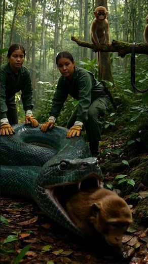 Giant Python Swallows Monkey 😱 Baby Monkey Cries Until Rescue Team Saves Her