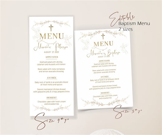 Minimalist Gold Menu Card, First Communion Baptism or Christening Dinner Menu Cards, Printable Template, B6 - Etsy UK