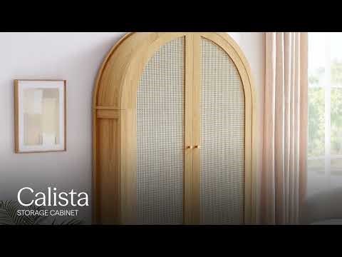 Calista 63 Inch Arched Storage Cabinet With Folding Desk