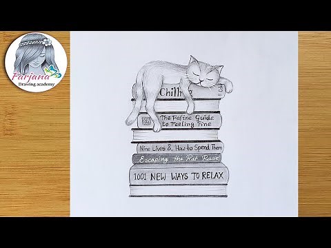 How to draw A cat sleeping on the books - step by step || Pencil Sketch for beginners