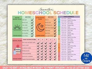 Editable Kids Homeschool Schedule, Homeschool Schedule, Homeschool Responsibility Chart, Homeschool Checklist, Homeschool Planner for Kids - Etsy
