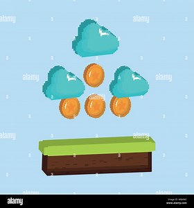 Video game design with pixelated coins and clouds over blue background, colorful design. vector illustration Stock Vector Image & Art - Alamy