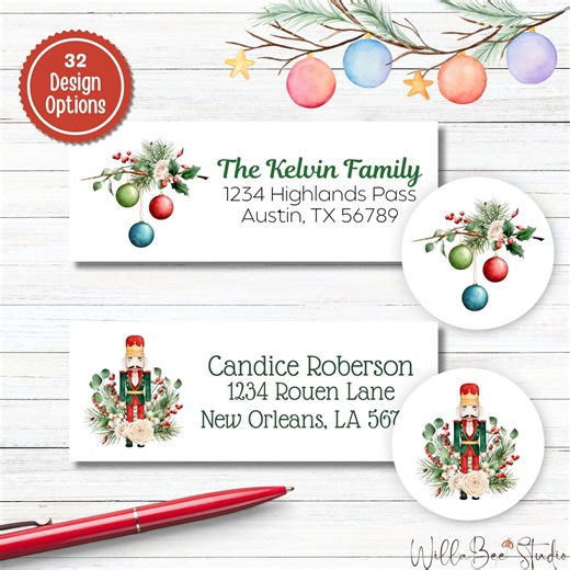 Christmas Classic Return Address Mailing Labels and Matching Envelope Stickers