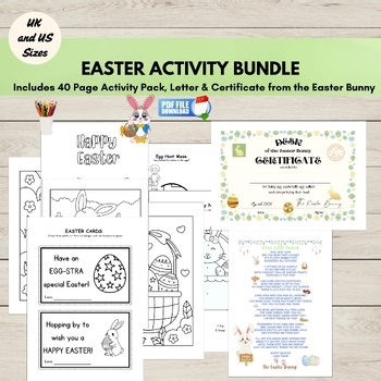 Easter Activity Bundle, Coloring Pages, Puzzle Games, Bunny Letter, Certificate,
