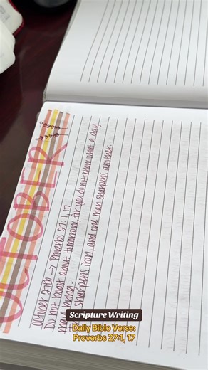 Scripture Writing - Daily Bible Verse: Proverbs 27:1, 17 🧡🍂💛 #dailytimewithjesus #scripturewriting #proverbs #christian #bibleverse