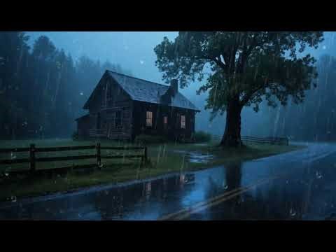 Insomnia Rain Sounds for Deep Sleep | Heavy Rain at Quiet Forest Cabin Night with Warm Lights