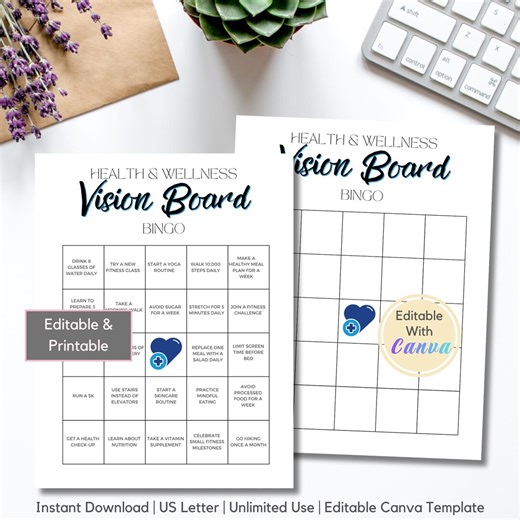 Health and Wellness Vision Board Bingo Card Template Bundle Editable, Goal Setting Bingo, New Years Activity 152 - Etsy Canada