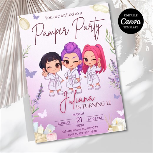 Anime Spa Party Invitation | Editable Birthday Invite | Huntrix Spa Party | Anime Theme | Canva Template - Etsy