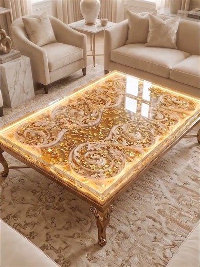 This carved wood and golden resin table transformation is pure magic! ✨ Wait for the final room reveal! #ResinTable #Woodworking #EpoxyArt #CarvedWood #DIYFurniture