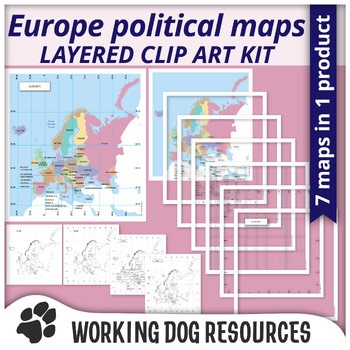 Europe political maps clip art - complete and layered