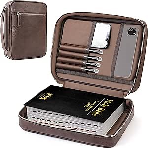 Bible Cover - Bible Case with Durable Handle, Men's Carrying Book Case Church Bag Bible, Fits Bibles up to 9.75" x 7.5", Protective with Zippered Pocket, Ideal for Father's Gift, Christian Gift