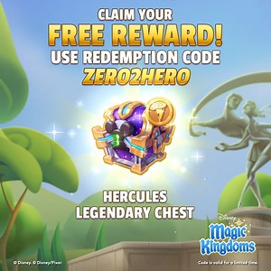43K views · 707 reactions | Get ready to feel like a hero with this FREE reward! ⚔ Use Redemption Code ZERO2HERO to claim your ONE (1) free Hercules Legendary Chest   Claim your reward HERE >> https://gmlft.co/Hercules-Redeem Note: Redemption Code expires on Monday December 4th at 12pm EST. Redemption code is limited to one per valid user. | Disney Magic Kingdoms | Facebook