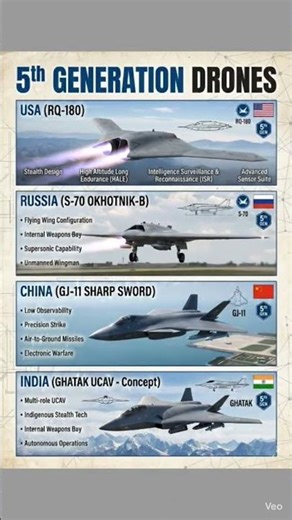 "RQ-180🇺🇸 vs S-70🇷🇺 vs GJ-11🇨🇳 vs GHATAK🇮🇳": who is more dangerous?. #s70 #gj11 #ghatak #drones