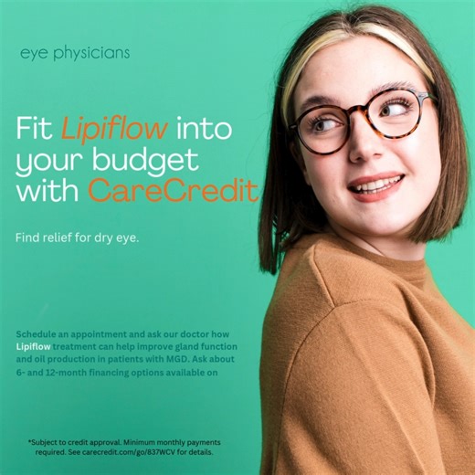 ✨Get the Care You Want, When You Need It✨ 💳Help pay for your family's vision care with the CareCredit healthcare card. Use your credit card to pay for: ·Lipiflow ·Glasses and sunglasses 🕶 ·Contact Lenses 📈CareCredit is the healthcare credit card designed exclusively for healthcare services with special financing options. Whether it's a routine checkup or a Lipiflow procedure, you shouldn't have to worry about how to get the best eye care. CareCredit can even be used for copayments and deducti