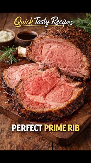 🥩 PERFECT PRIME RIB Prep Time: 15 minutes (plus 2–4 hours resting/marinating) Cooking Time: 1.5–2 hours (depending on weight) Total Time: 2–3 hours Servings: 6–8 --- 🧺 INGREDIENTS 1 PRIME RIB ROAST (approx. 2–3 kg / 4–6 lbs) 3–4 cloves GARLIC, minced 2 tbsp FRESH ROSEMARY, chopped 2 tbsp FRESH THYME, chopped 2 tbsp OLIVE OIL 1–2 tsp SALT (generous) 1 tsp BLACK PEPPER Optional: 1 cup BEEF BROTH for au jus --- 👩‍🍳 INSTRUCTIONS 1. Prepare Roast Pat the prime rib dry. Mix garlic, rosemary, thyme