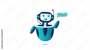 Chatbot with hello Message Engaging animated video, Automatic Informative welcome bubble footage, chatterbot arrival, How can I help you today Clip, virtual assistant first interaction animation