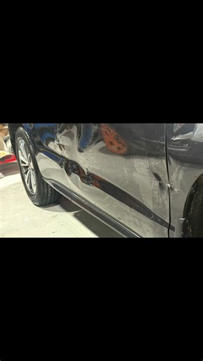 Dented door, pulling techniques, filler, primer. Base colour and final clear coats under 2 minutes clip. | CSN Cosmos Auto Body & Collision Repair Shop Vancouver BC