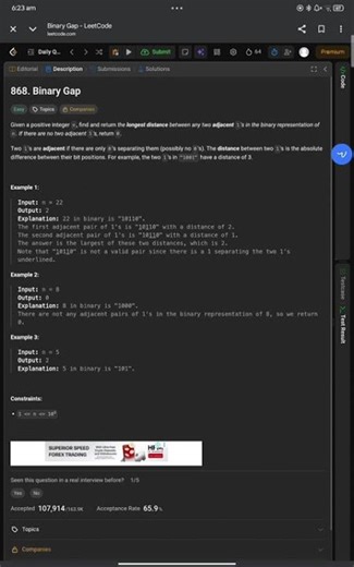 LeetCode 868 | Binary Gap 🔢 | Easy Bit Trick | C++ | TCS NQT Ready