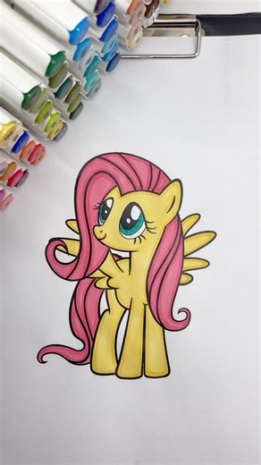 Coloring Cute Fluttershy My Little Pony 🦄💛 #mylittlepony #coloring #coloringtime #markers #kidsart