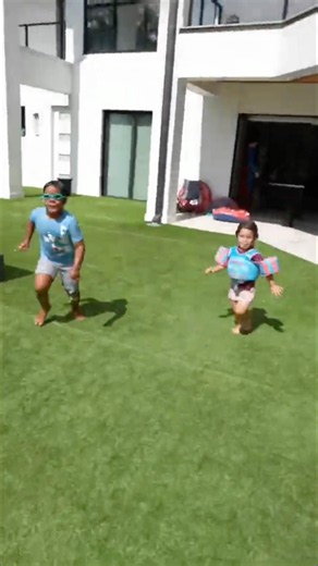 Brother and sister jump in the pool together #shorts
