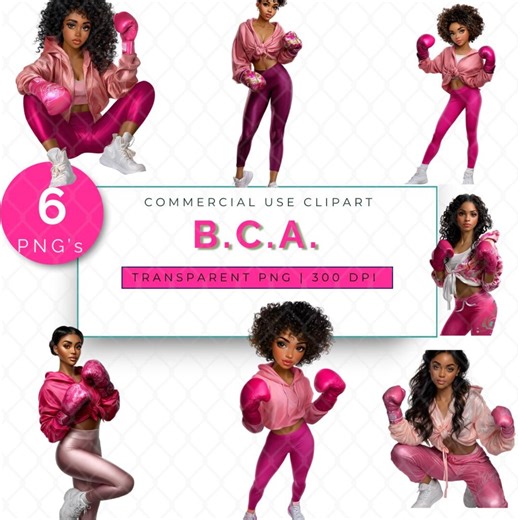 Empowered Women Clipart | Pink Boxing Gloves PNG | Strong Female Athlete Illustrations | B.C.A. - Etsy