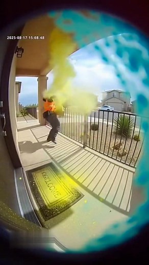 Watch this unbelievable door camera footage capturing three shocking moments when delivery boys pick up mysterious parcels from the doorstep! Each scene gets more intense — from red paint explosion, to color powder blast, and finally a real mini explosion that shakes the camera. Fast, realistic, and cinematic CCTV-style visuals make this clip a must-watch! If you enjoy crazy door cam moments, funny delivery fails, and unexpected twists, don’t forget to LIKE, SUBSCRIBE, and SHARE! #DoorCamera #CC