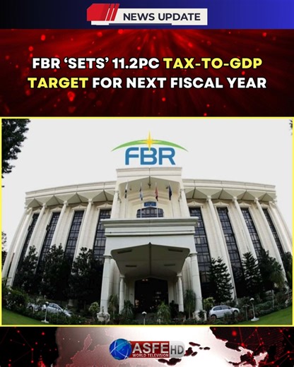 The Federal Board of Revenue (FBR) has set a target to increase the tax-to-GDP ratio to 11.2% for the upcoming fiscal year. This target will be based on the estimated GDP size for the next fiscal year. Read More: https://www.asfeworld.tv/fbr-aims-to-boost-tax-to-gdp-ratio/ #FBR #Pakistan #LatestNews #NewsUpdate #News #ASFE #ASFEWorldNews #ASFEWorldTV #FBR #GDP #Economy #economicgrowth #Tax #TaxCollection #Budget #Budget2025 | ASFE World TV