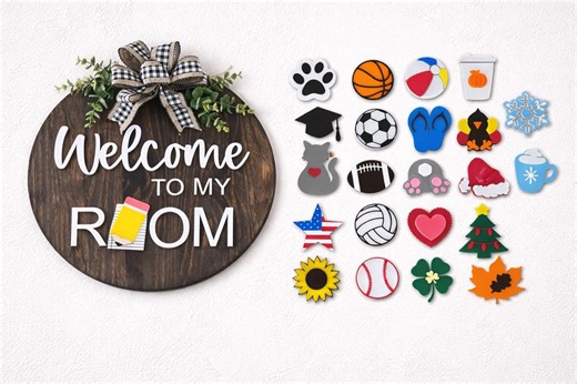 Interchangeable Teacher Door Sign, Welcome to My Room Sign, Classroom Door Hanger With Seasonal Attachments, Teacher Gift, Back to School - Etsy