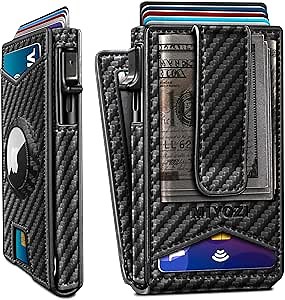 Airtag Wallet for Men Money Clip 9-Card Pop-Up Credit Card Holder with ID Window RFID Blocking Metal Case Magnetic Closure Front Pocket Wallet Gift Box