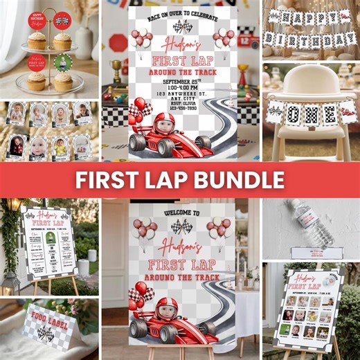Editable Red Race Car First Birthday Bundle, First Lap Around the Track Party Decor Set, Boy Race Car Decorations, Red Race Car Decor Set - Etsy